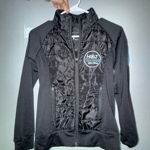 Black running marathon jacket zipper pockets track hot chocolate 15k BRAND NEW